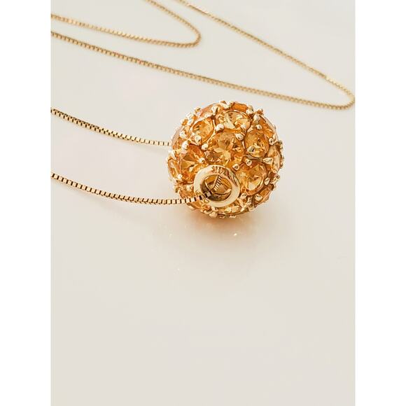 Vintage 14K Gold Citrine Cluster Ball Necklace - Picture 2 of 7